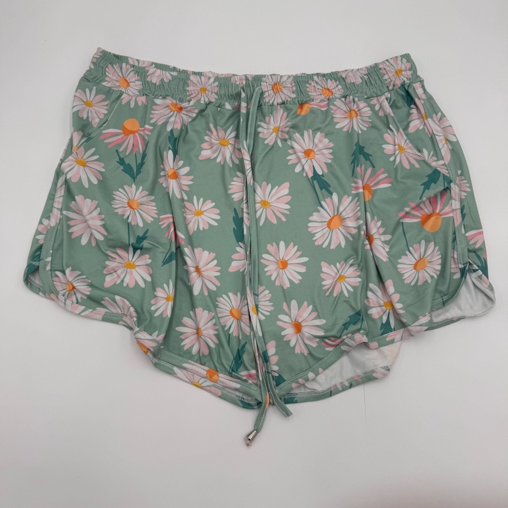 Shirley & Stone Running Short Womens 2XL Green Floral Elastic Waist Drawstring